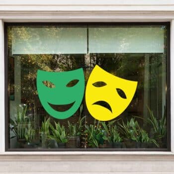 a window with a mask on it