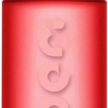 a red bottle with a white lid