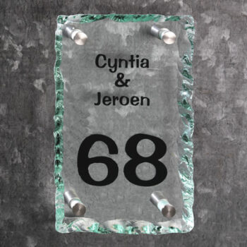 Glazen naambord helder glas met gebrokkelde randen BG2 PlakHet