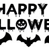 Halloween | Happy Halloween met vleermuizen 2 a black text with bats and a pumpkin