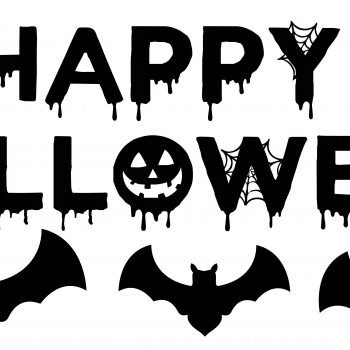 a black text with bats and a pumpkin