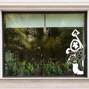 Raamsticker Sinterklaas en Piet om de hoek kijkend