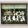 Trick or treat raamsticker set met verklede kinderen en de tekst Happy Halloween