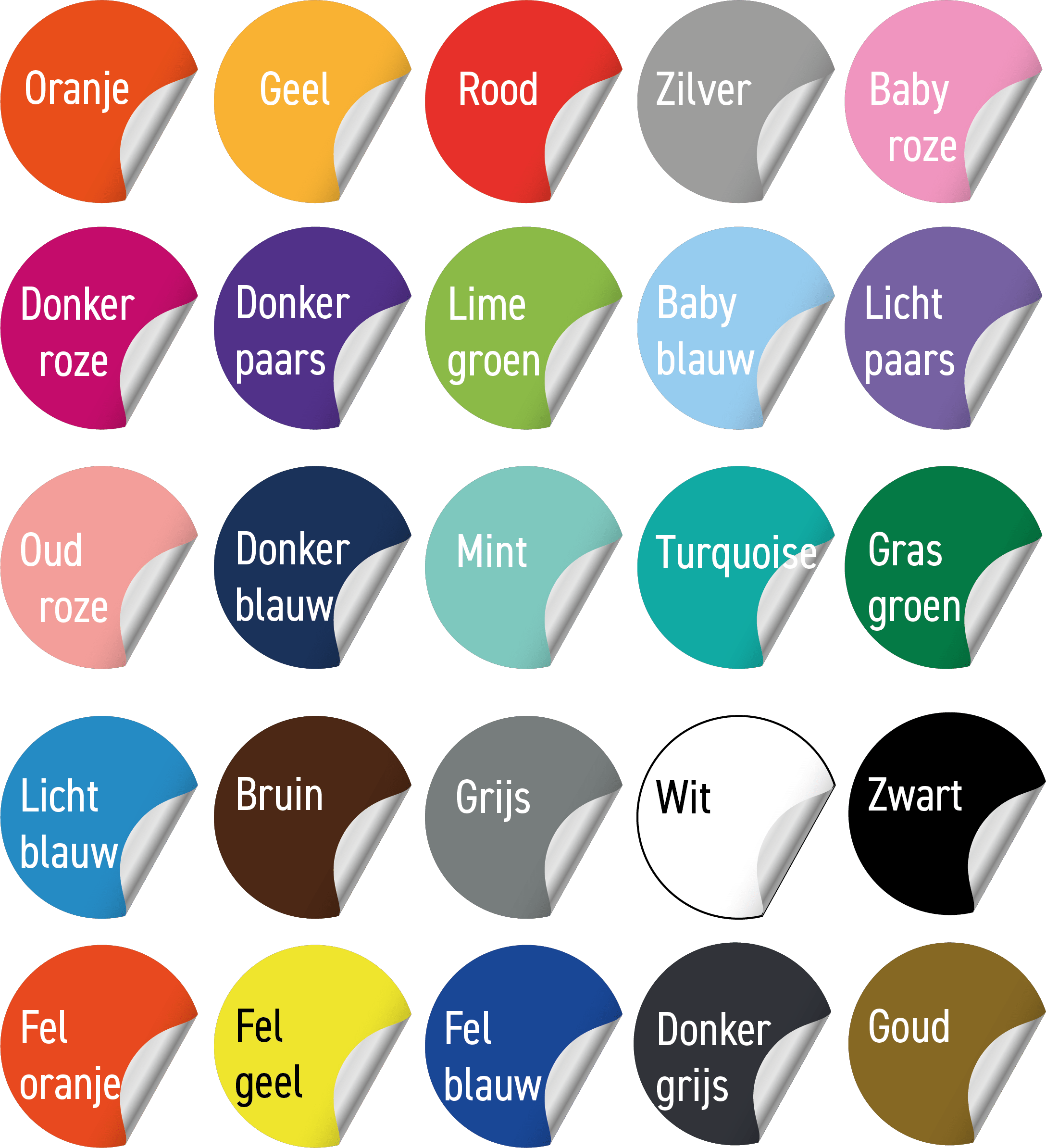 De kleuren van onze stickers ... 1 kLEUREN vinylfolie