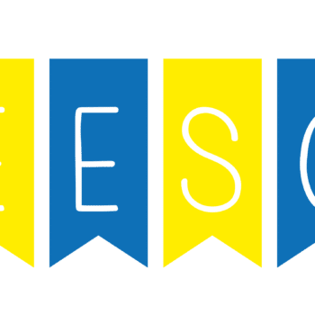 a blue yellow and green flag with black text