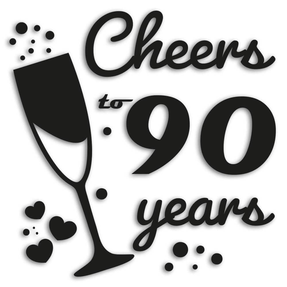 Jubileum stickers plakken: Cheers to 90 years op het raam