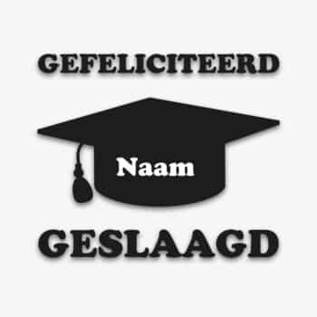 a black graduation cap with white text