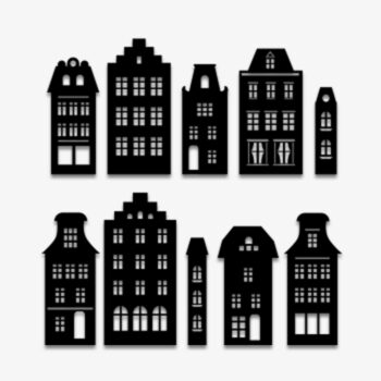 Muursticker grachtenpanden silhouet - Plakhet.nl