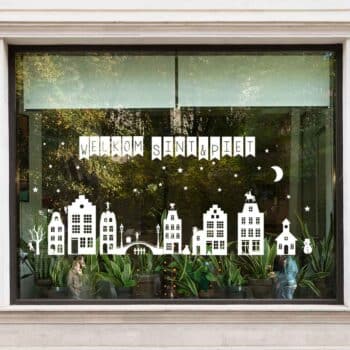 Raamsticker Sint en Kerst straathuisjes