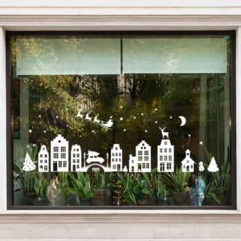 Raamsticker Sint en Kerst straathuisjes