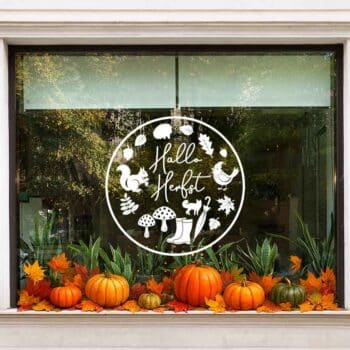 Herbruikbare raamsticker herfst – Hallo Herfst cirkel met herfsticonen