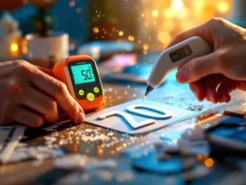 Handen die huisnummersticker aanbrengen met digitale thermometer die optimale temperatuur toont voor kleefkracht