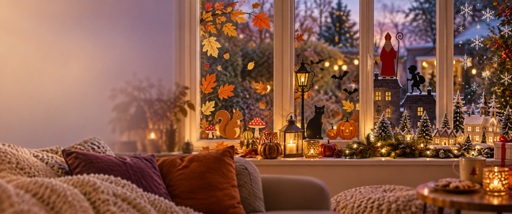 Feestdagen raamstickers 1 Feestdagen raamstickers voor herfst, Halloween, Sinterklaas en kerst