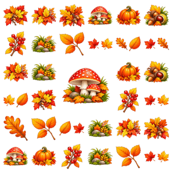 Herbruikbare raamstickers herfst met vliegenzwam, herfstbladeren, pompoenen, kastanjes en lijsterbessen