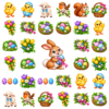 Herbruikbare raamstickers Pasen met paashaas, kuikentjes, lammetjes, paasmandjes en tulpenboeketjes