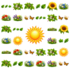 Herbruikbare raamstickers zomer met grote zon, zonnebloemen, klaprozen, veldbloemen, bijtjes en vlinders