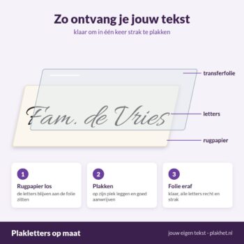 Plakletters op maat op rugpapier met transferfolie - Plakhet.nl