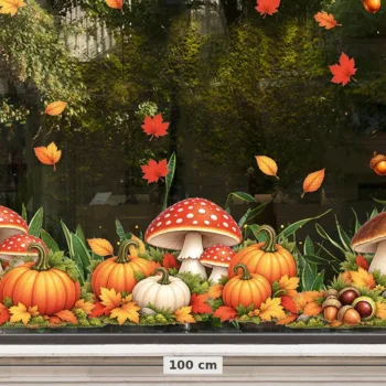 Herbruikbare raamstickers herfst - close-up van de details