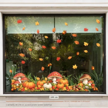 Herbruikbare raamstickers herfst - andere opstelling op een raam van 100 cm breed