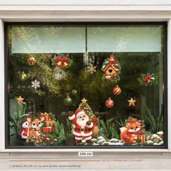 Herbruikbare raamstickers kerst - andere opstelling op een raam van 100 cm breed