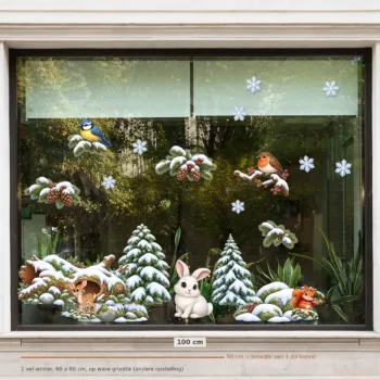 Herbruikbare raamstickers winter - andere opstelling op een raam van 100 cm breed