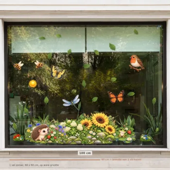 Herbruikbare raamstickers zomer - 1 vel van 60 x 60 cm op een raam van 100 cm breed, op ware grootte