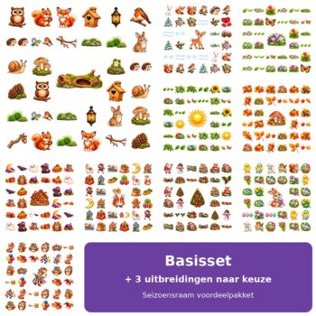 Herbruikbare raamstickers set: Seizoensraam voordeelpakket met basisset en 3 uitbreidingen naar keuze