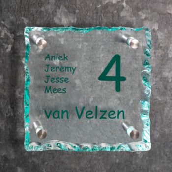 Glazen naambord BG4 - glazen naambord helder glas met gebrokkelde randen BG4 PlakHet