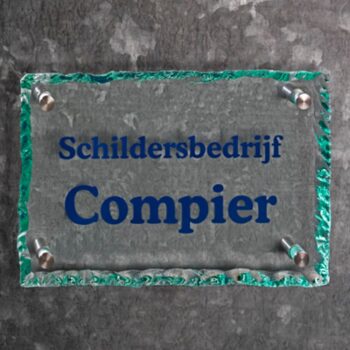 Glazen naambord BG5 - glazen naambord helder glas met gebrokkelde randen BG5 PlakHet