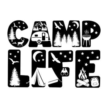 camp life sticker: Camper sticker achterkant Camp Life in gesneden vinyl van Plakhet.nl