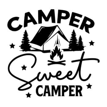 camper sticker tent: Camper sticker achterkant Camper sweet camper met tent in gesneden vinyl van Plakhet.nl