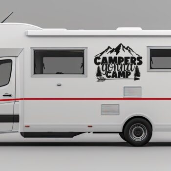 campers gonna camp sticker: Camper sticker Campers gonna camp op de zijkant van een camper