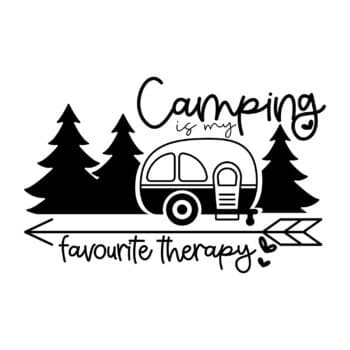 camping sticker caravan: Caravan sticker achterkant Camping is my favourite therapy in gesneden vinyl van Plakhet.nl