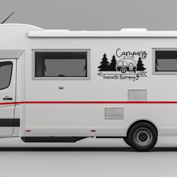 camping sticker caravan: Caravan sticker Camping is my favourite therapy op de zijkant van een camper