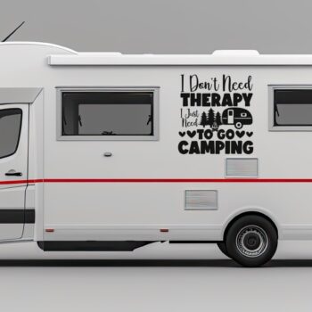 i just need to go camping sticker: Camper sticker I don't need therapy, I just need to go camping op de zijkant van een camper