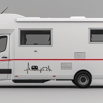 Caravan sticker hartslag met caravan en hart op de zijkant van een camper