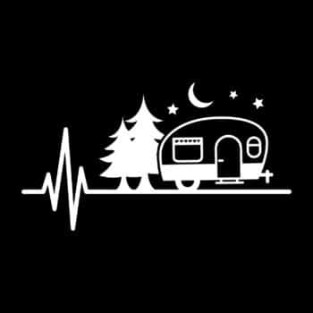 caravan sticker maan en sterren: Caravan sticker hartslag met bomen, maan en sterren in gesneden vinyl van Plakhet.nl
