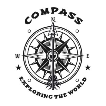 Kompas sticker Exploring The World in gesneden vinyl van Plakhet.nl