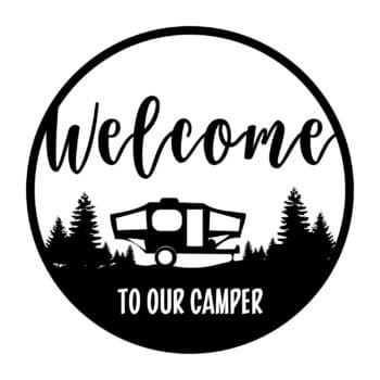 welcome to our camper sticker: Camper sticker Welcome to our camper rond in gesneden vinyl van Plakhet.nl
