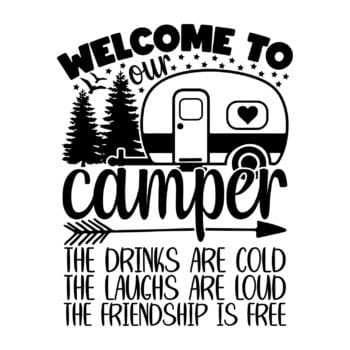 Camper sticker Welcome to our camper met tekst in gesneden vinyl van Plakhet.nl