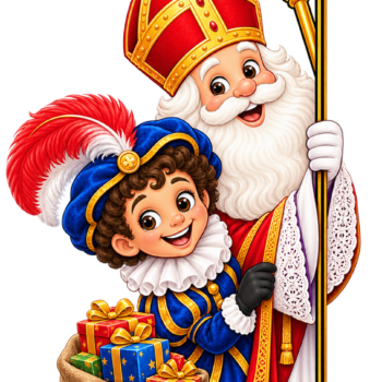 Ontwerp raamsticker Sint en Piet met zak cadeautjes