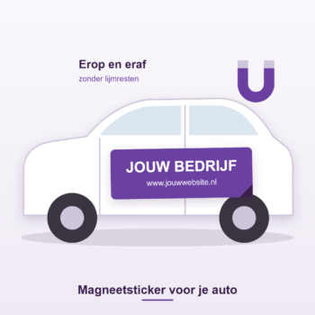 Magneetsticker met bedrijfsnaam op het portier van een auto