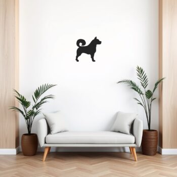 Muursticker Akita boven de bank in de woonkamer