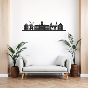 Muursticker Amsterdam skyline boven de bank in de woonkamer