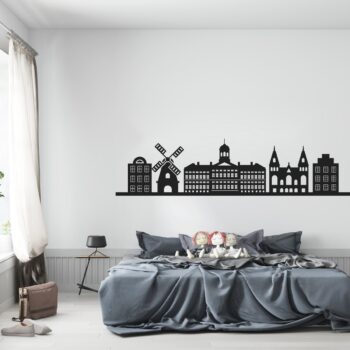 Muursticker Amsterdam skyline boven het bed in de slaapkamer