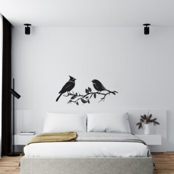 Muursticker kuifvogel en vogeltje boven het bed in de slaapkamer