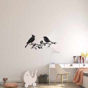Muursticker kuifvogel en vogeltje boven het bureau in de kinderkamer