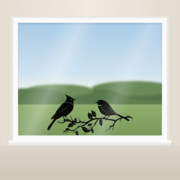 Muursticker kuifvogel en vogeltje als raamsticker op het raam