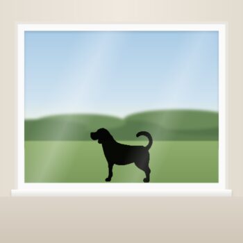Muursticker labrador als raamsticker op het raam