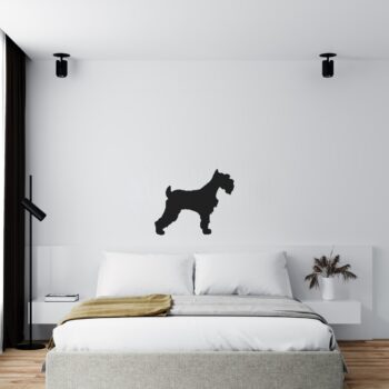 Muursticker schnauzer boven het bed in de slaapkamer